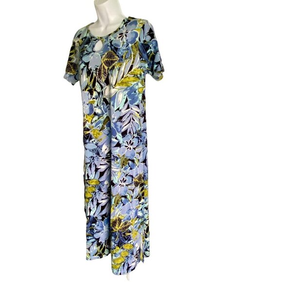 Coral Bay Short Sleeve Floral Pattern Pullover Maxi Dress with Pockets Small - Picture 3 of 8